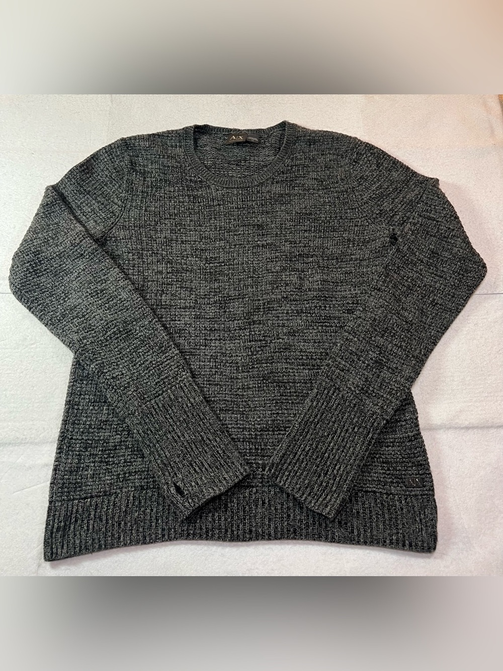 Armani Exchange Mens 100% Cotton Marled Knit Crewneck Sweater, Gray,Large